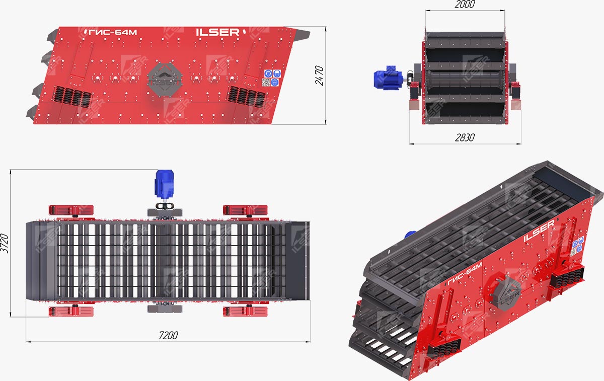 Габаритные размеры инерционного грохота ГИС-64
