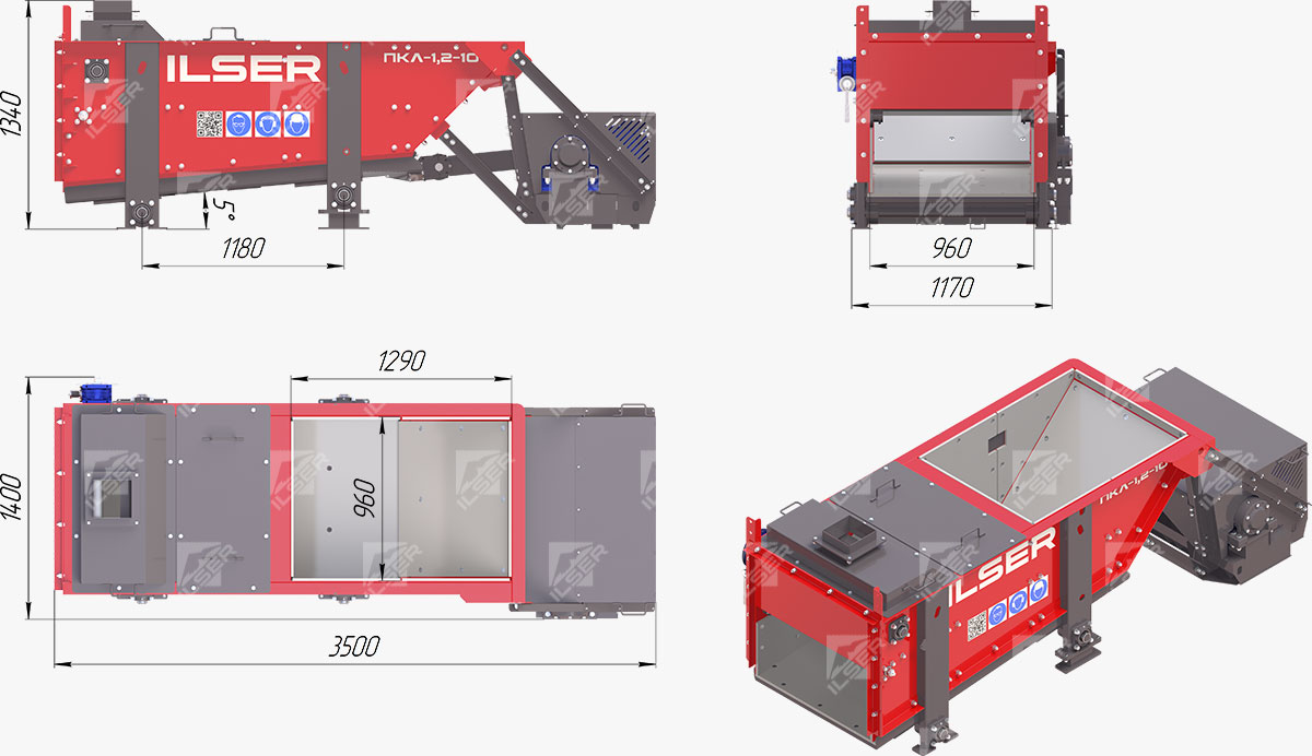 Размеры качающегося питателя ПК-1,2-10